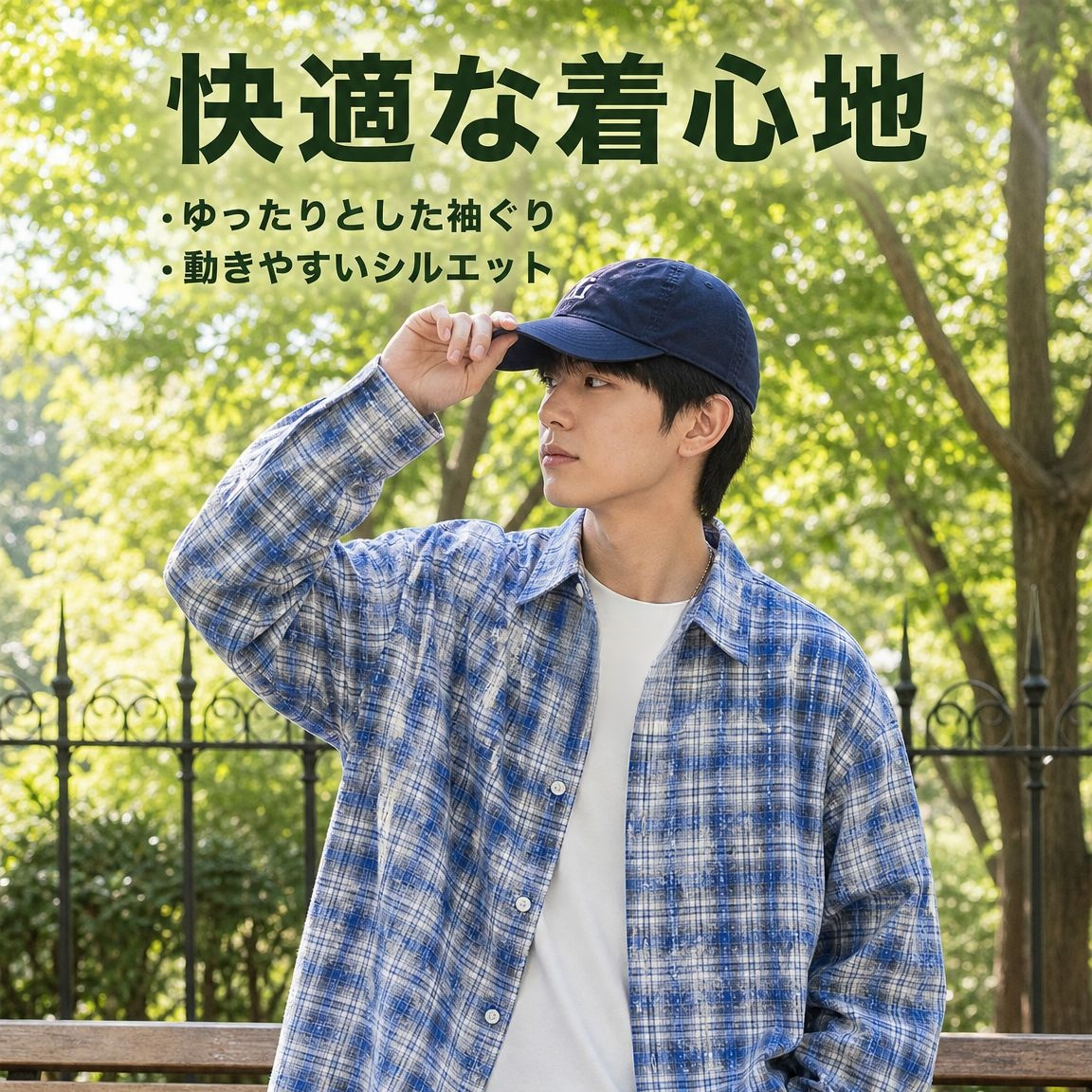 ファッショナブルなチェック長袖シャツ