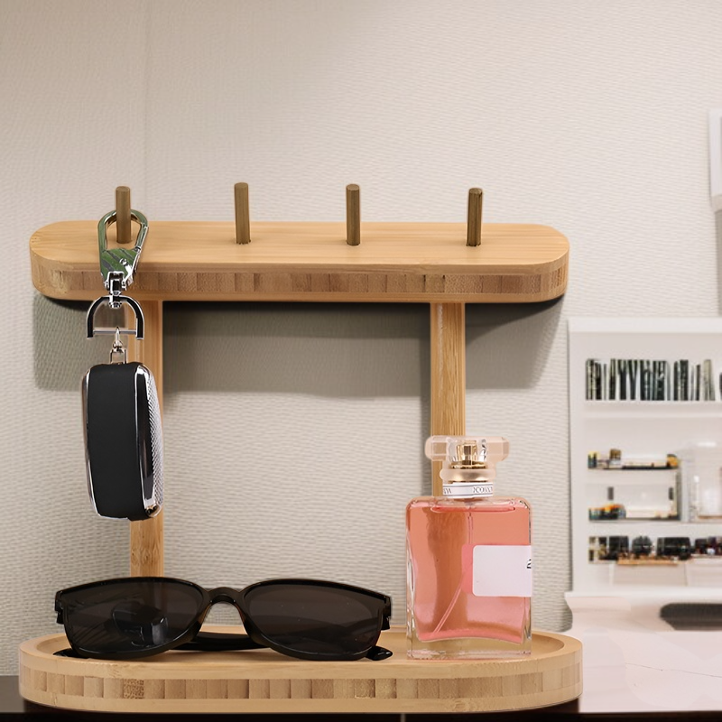 Estante organizador de madera multifuncional para llaves, monedas, tarjetas y teléfono móvil