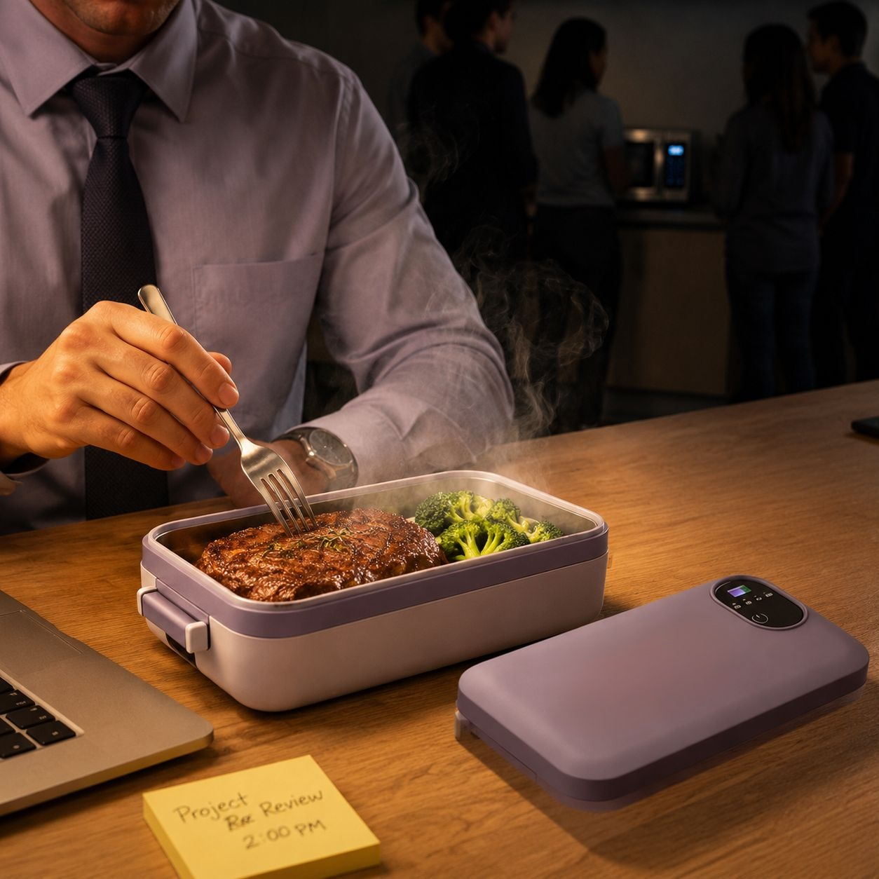 Stainless steel waterproof electric lunch box on kitchen counter