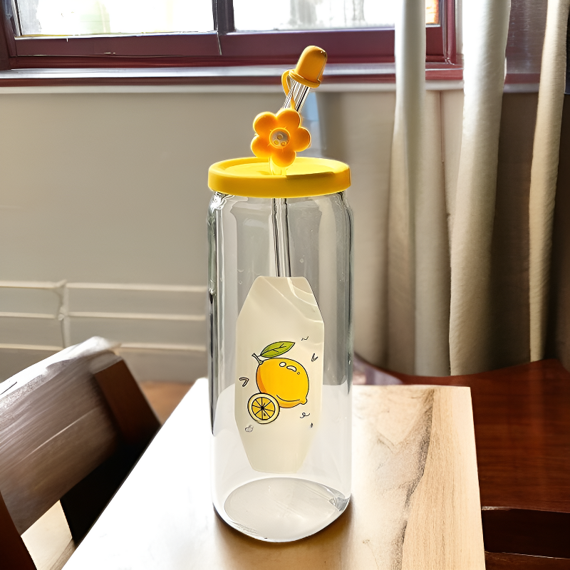 Summer Large Capacity Couple Glass Straw Portable Coke Coffee Cup