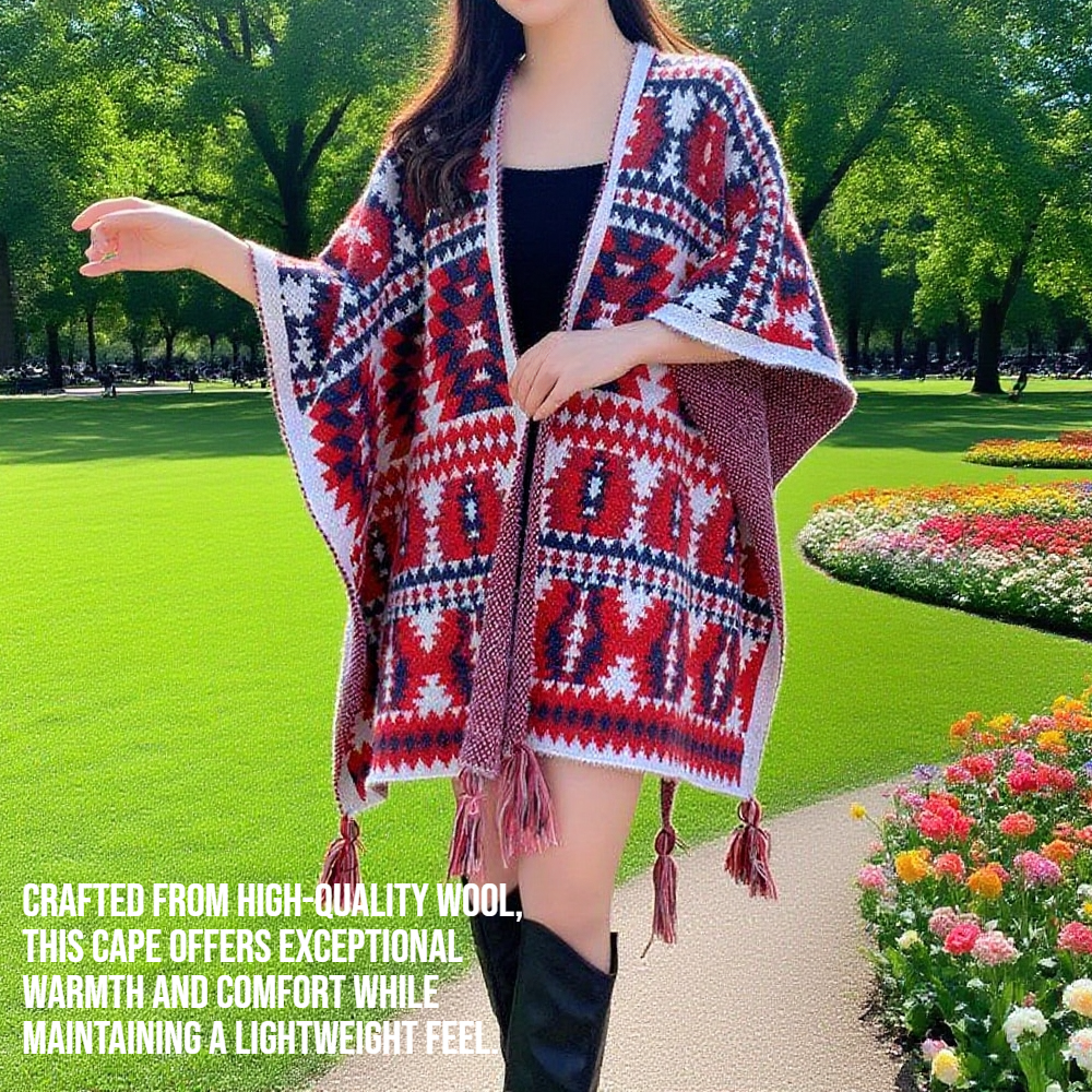A women's woolen printed cape with two sides and a shawl