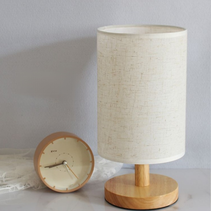 Solid Wood Table Lamp with Fabric Lampshade
