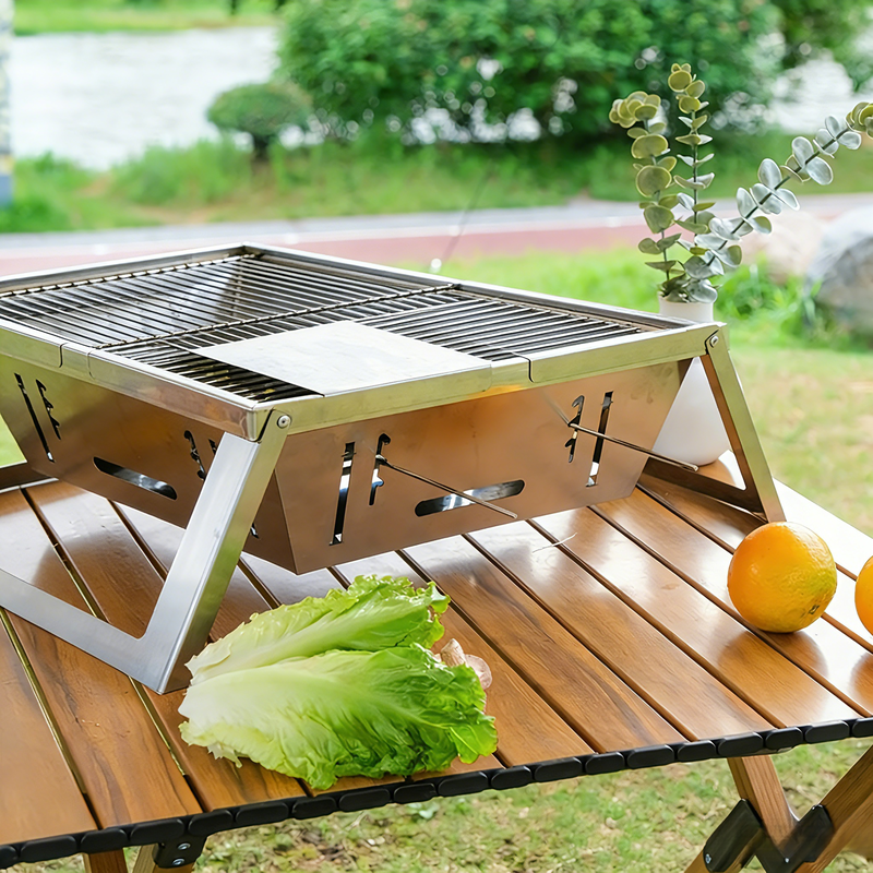 便攜折疊烤肉架 戶外迷你不鏽鋼烤肉爐 適用於露營野餐派對