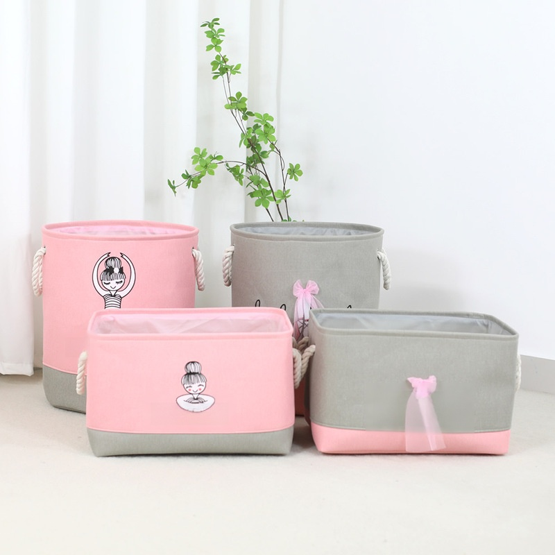 소녀풍 패브릭 수납바구니 의류 장난감 정리함