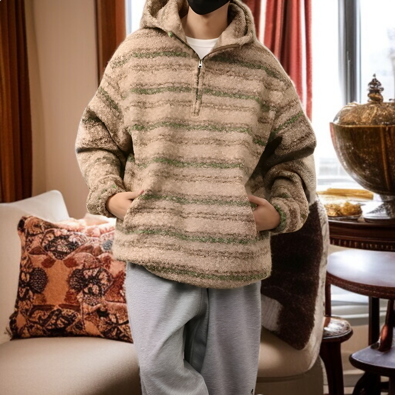 Abrigo de lana rayada estilo japonés y suéter retro holgado para hombre, primavera 2026