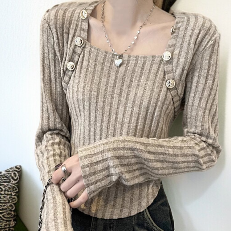 여성 가을 분위기 슬림 캐시미어 스웨터 언밸런스 디자인 숏 긴팔 니트