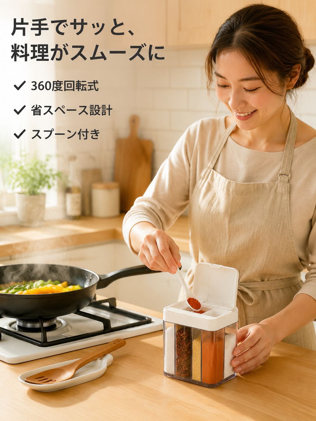 キッチン用仕切り付き防湿回転調味料ボックス