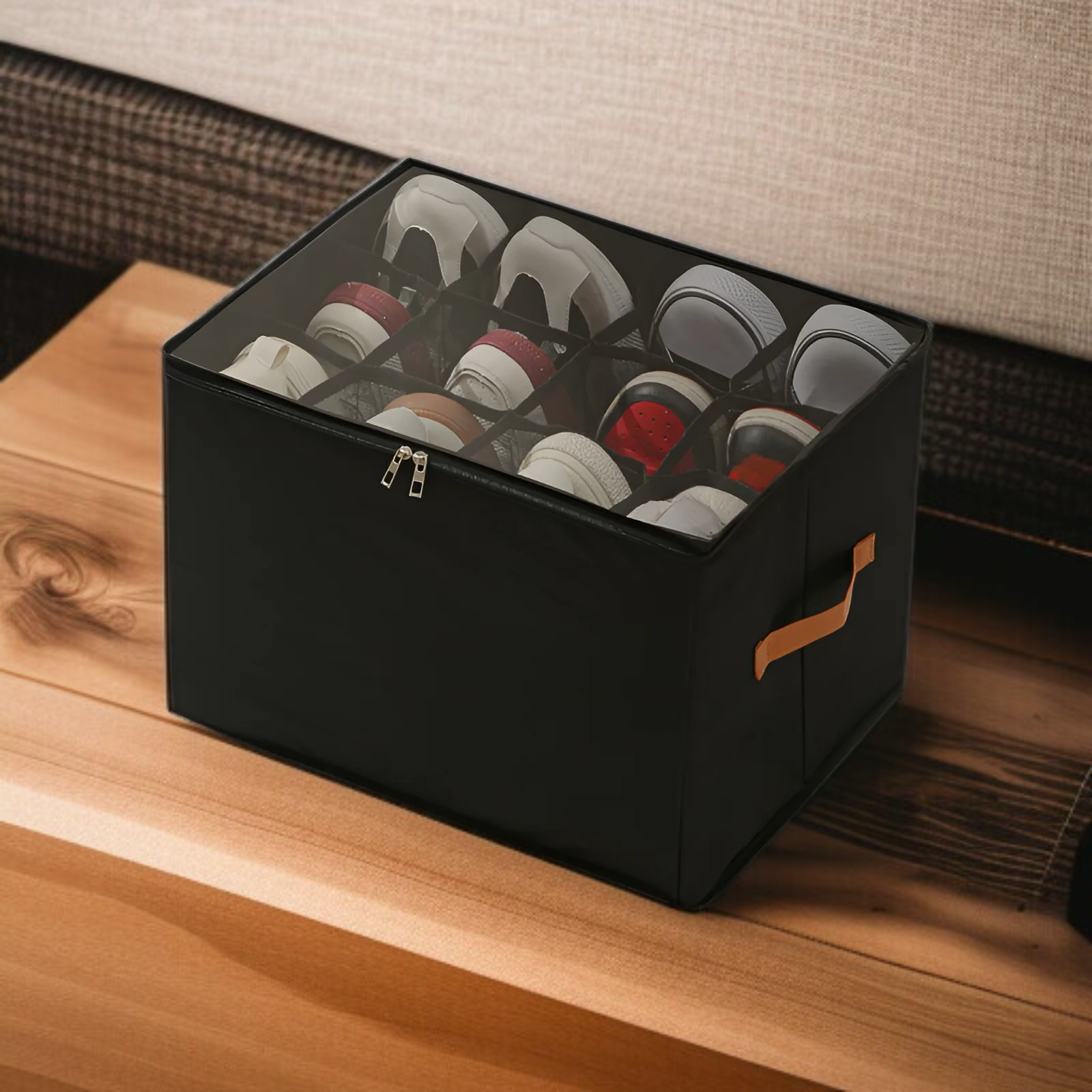 뚜껑 달린 비주얼 신발 케이스 다용도 체크 의류 수납 케이스 접이식 뚜껑 달린 비주얼 신발 케이스 신발 수납 케이스