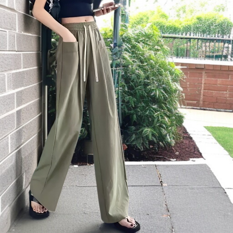 하이웨스트 아이스 롱 와이드 팬츠 여름 얇은 일자 슬림 와이드 팬츠 처짐 키 큰 통통 Mm 와이드 팬츠 캐주얼 팬츠