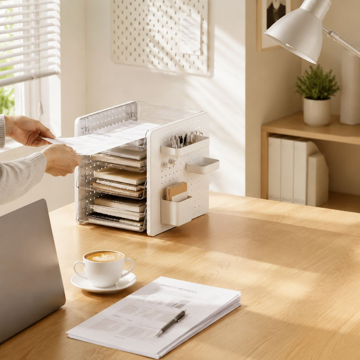 Desktop pegboard storage box for stationery and cosmetics, a must-have for desks and office workstat