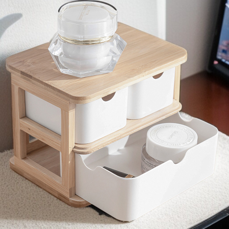 デスクトップ生分解性多層竹木製収納ボックス 引き出しデスクトップ竹繊維オーガナイザー 家庭用化粧品オーガナイザー
