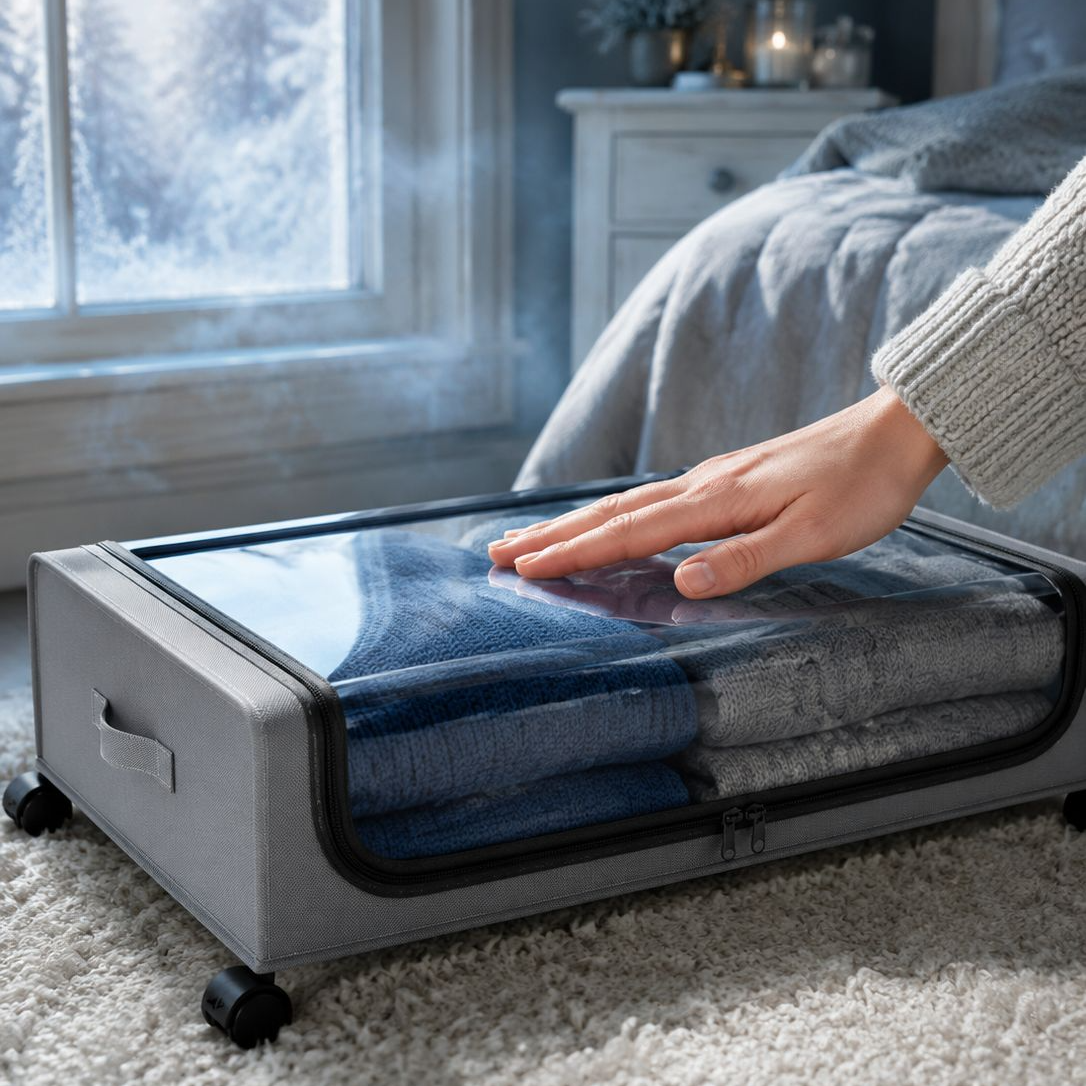 Unterbett-Faltbox mit Rollen und Deckel