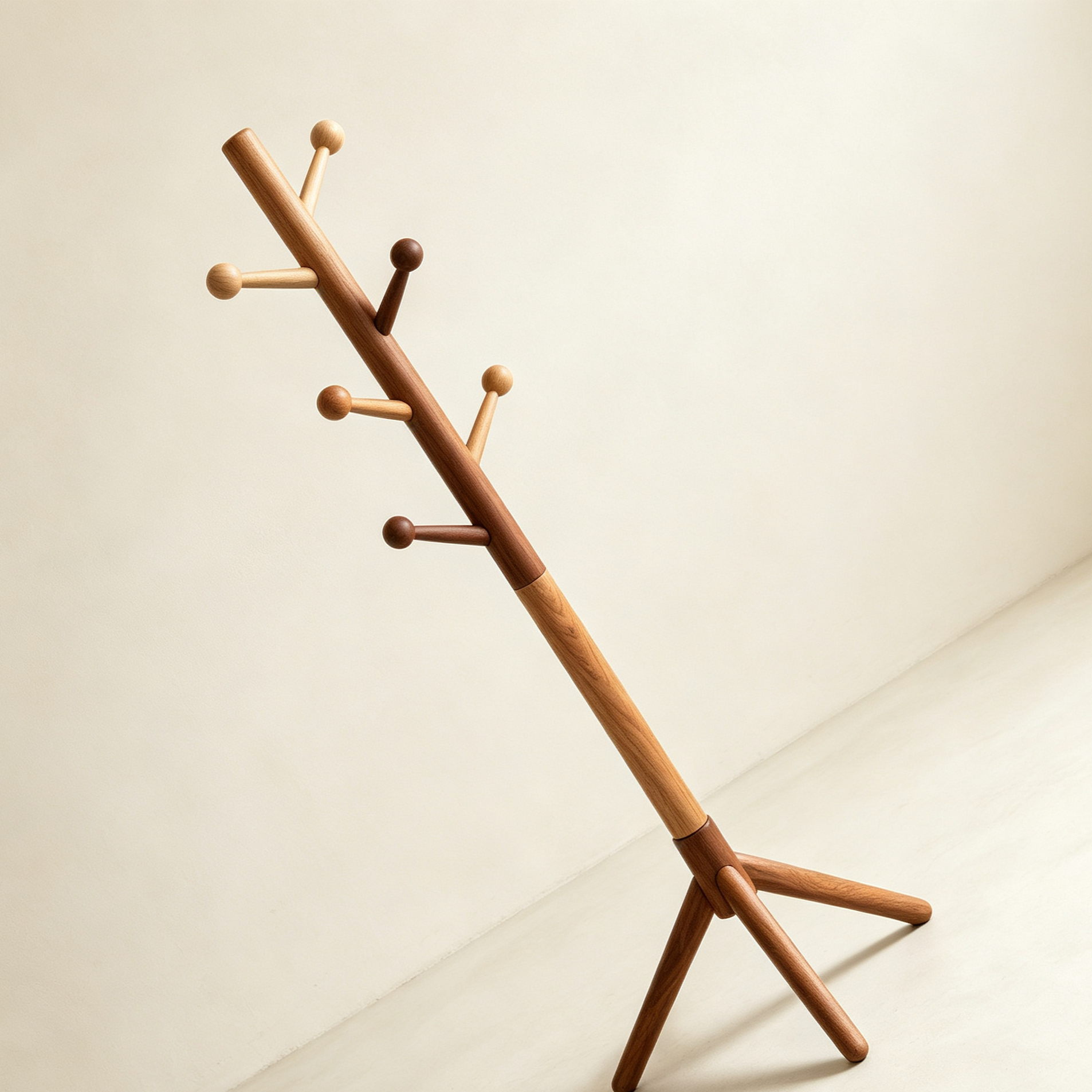 Solid wood floor coat rack