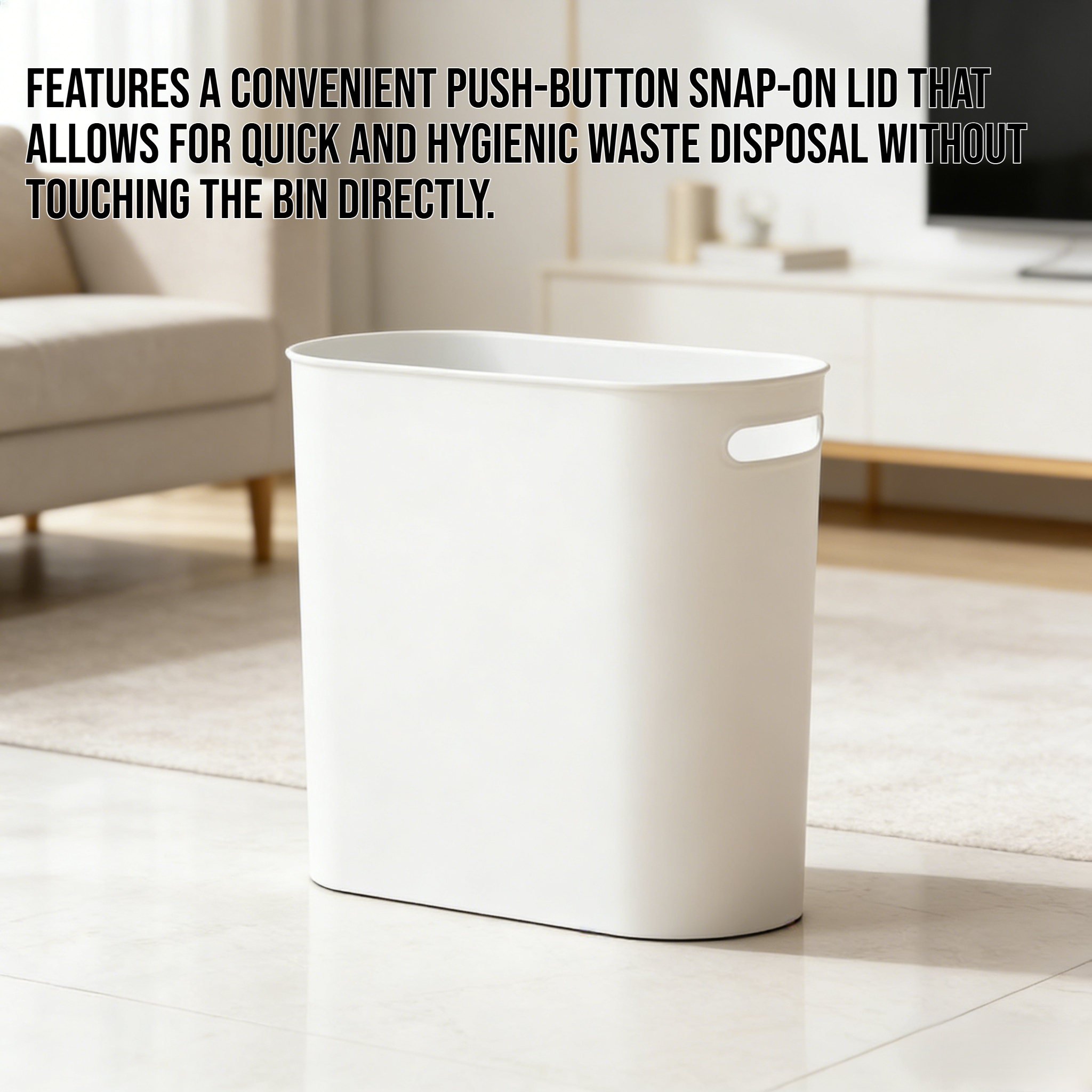 Push-button snap-on lid narrow-type trash can