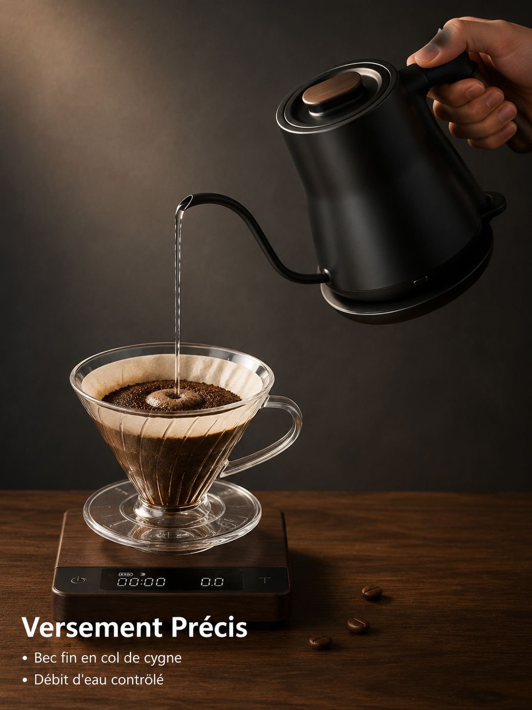 Bouilloire électrique à bec long avec contrôle de température pour café filtre