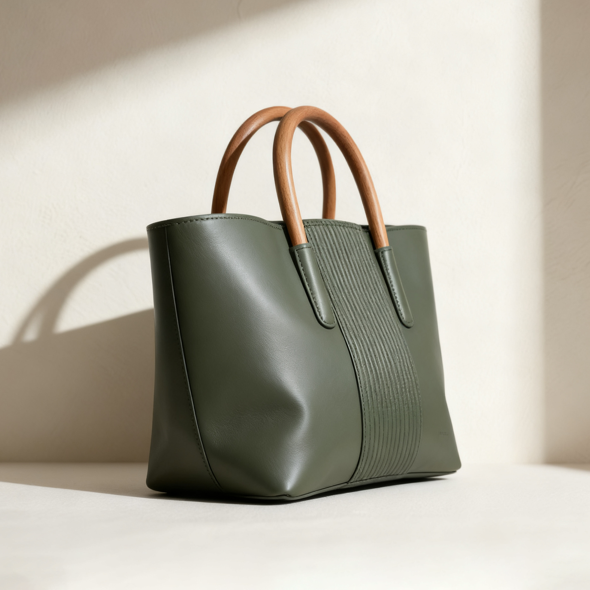 กระเป๋าถือหนังดีไซน์หรูด้ามจับไม้