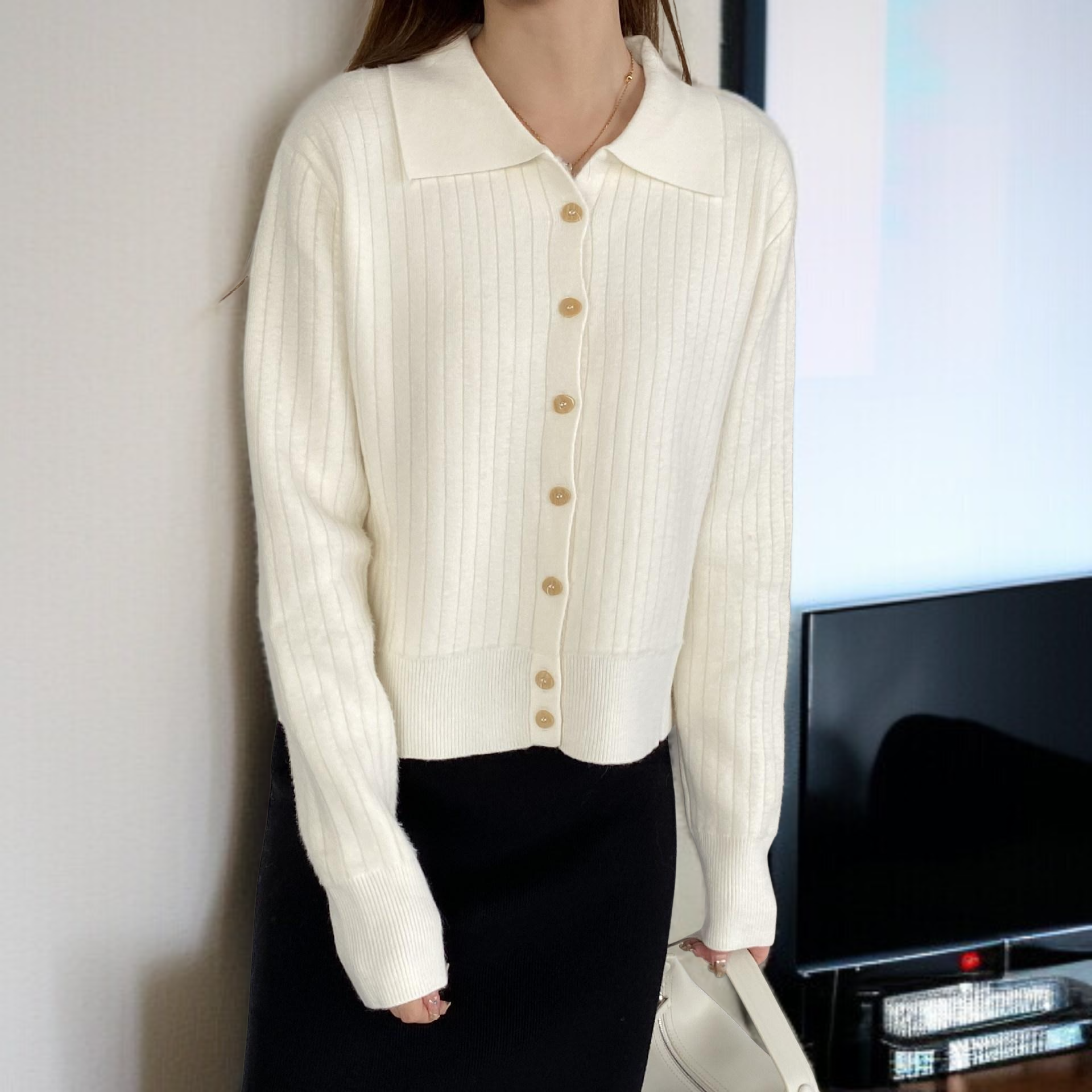 여자 긴팔 니트녀 카디건 위에 출퇴근 상의 문예 긴팔 니트녀