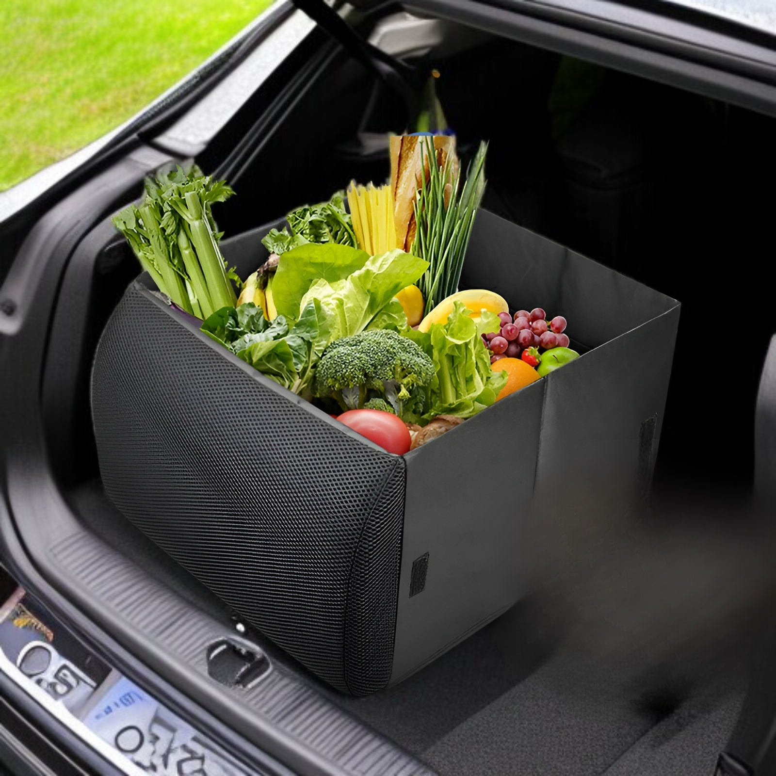 新型車用シート収納ボックス＆腰サポート一体型 折りたたみ式長方形カーオーガナイザー