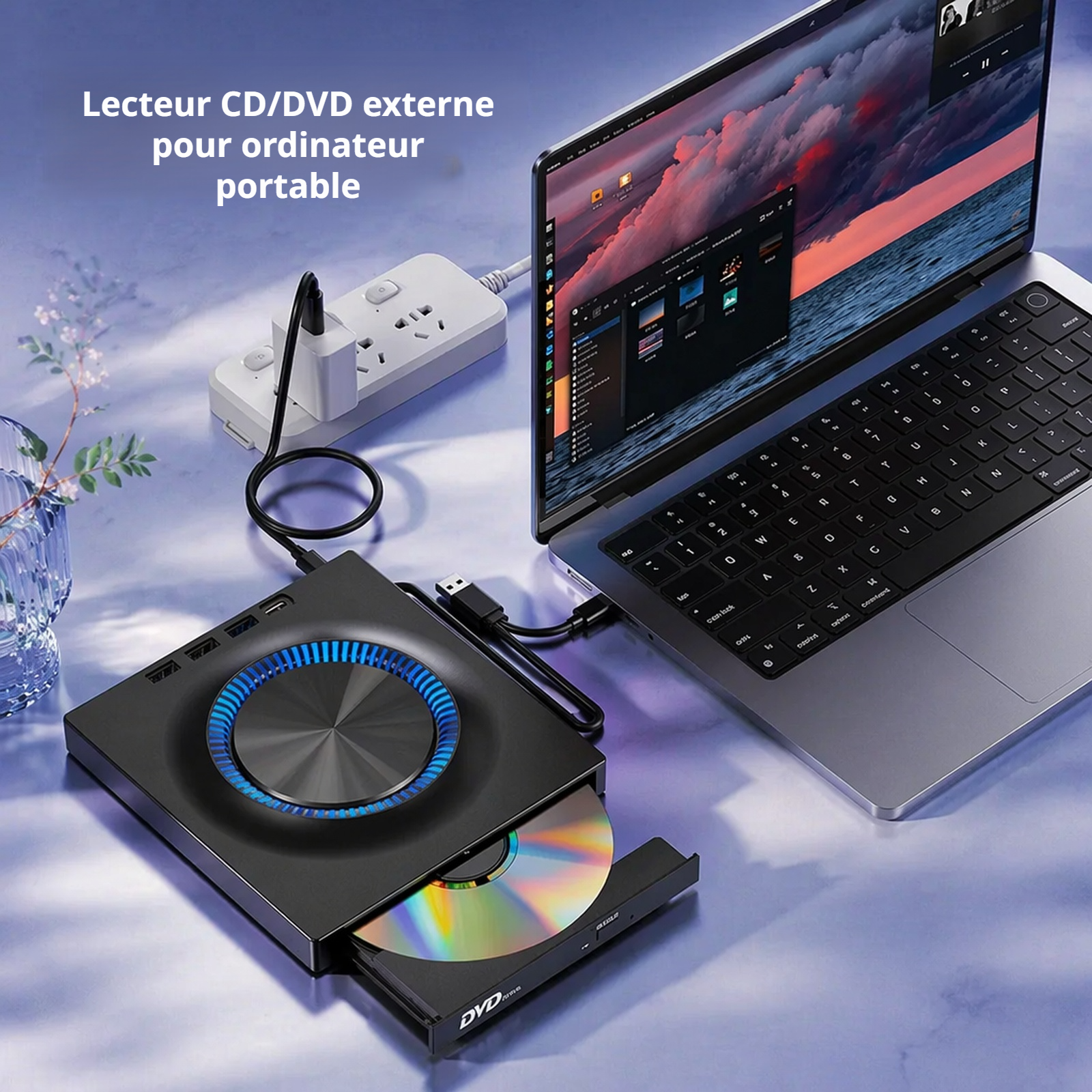 Graveur DVD USB portable avec carte d’extension, compatible PC de bureau et ordinateur portable