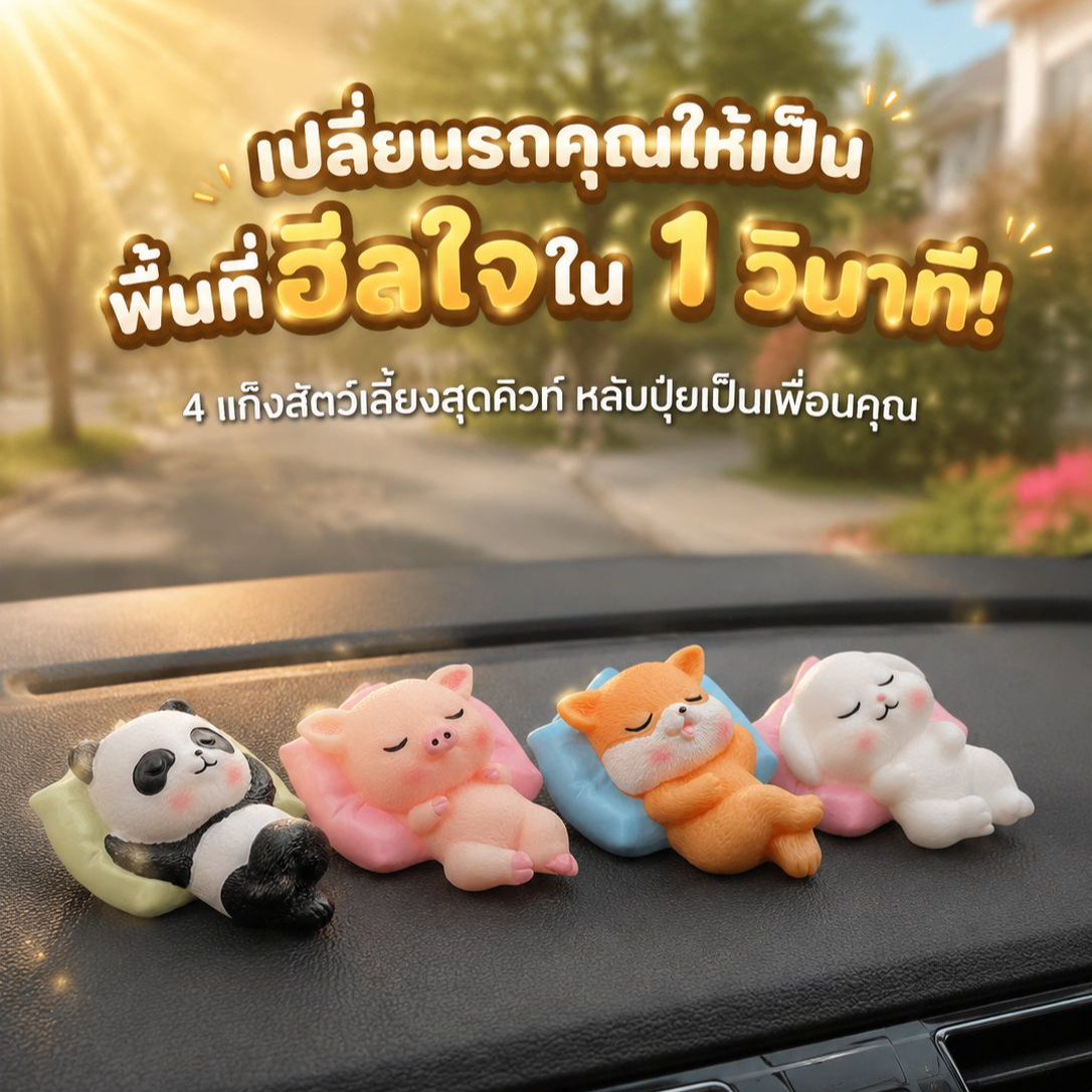 ตุ๊กตาตกแต่งคอนโซลหน้ารถรูปสัตว์นอนหลับน่ารัก