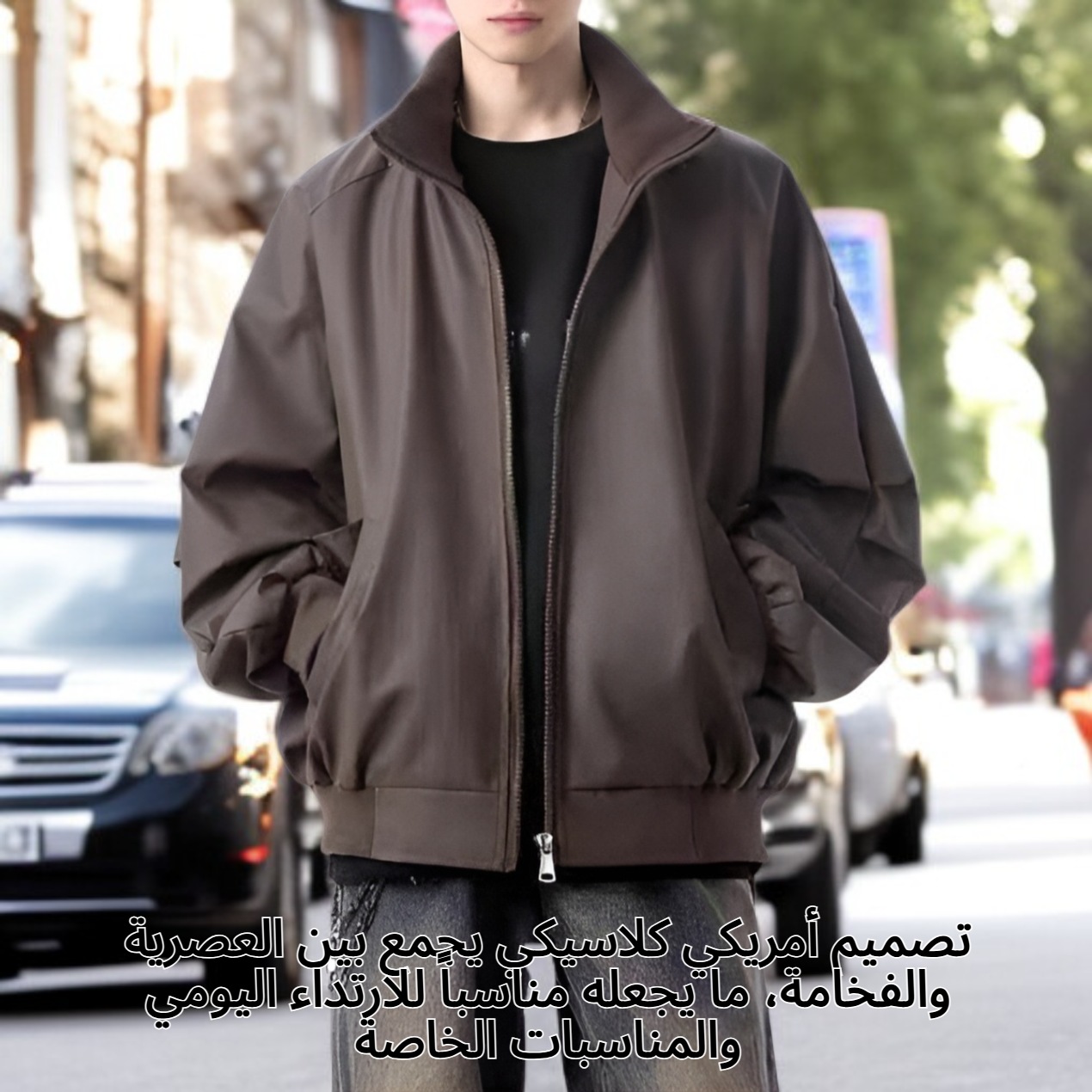 جاكيت جلد بني للدراجات النارية على الطراز الأمريكي