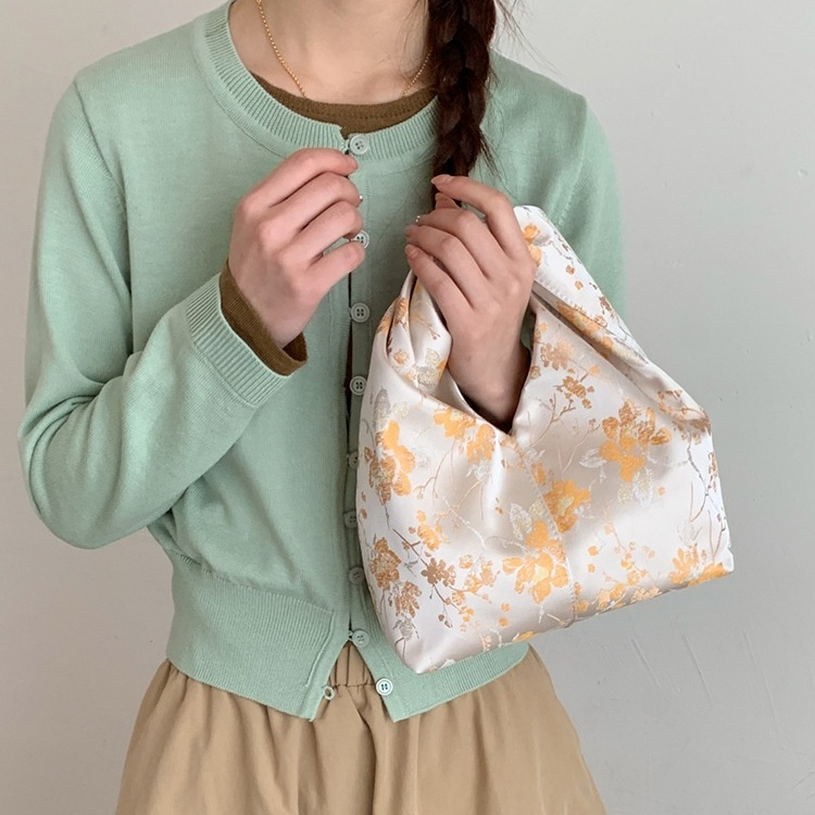 レディース和装ねじりハンドバッグ 小花柄刺繍普段着物浴衣用バッグ