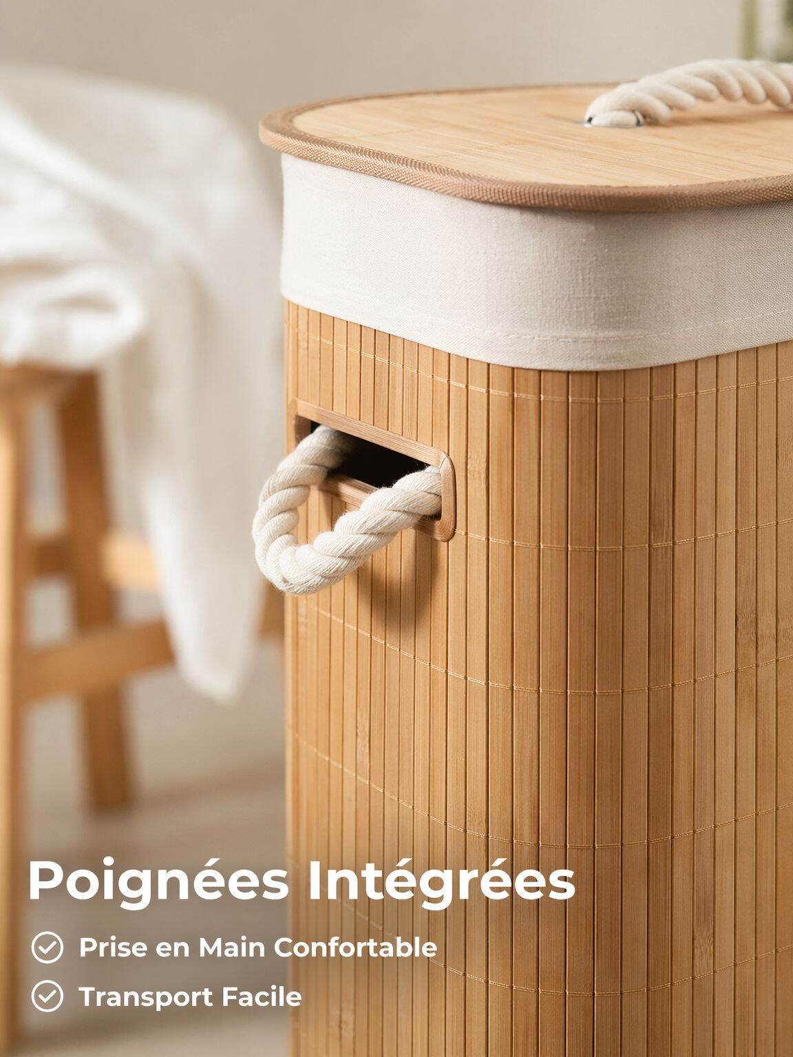 Panier à linge en bambou tressé anti-poussière