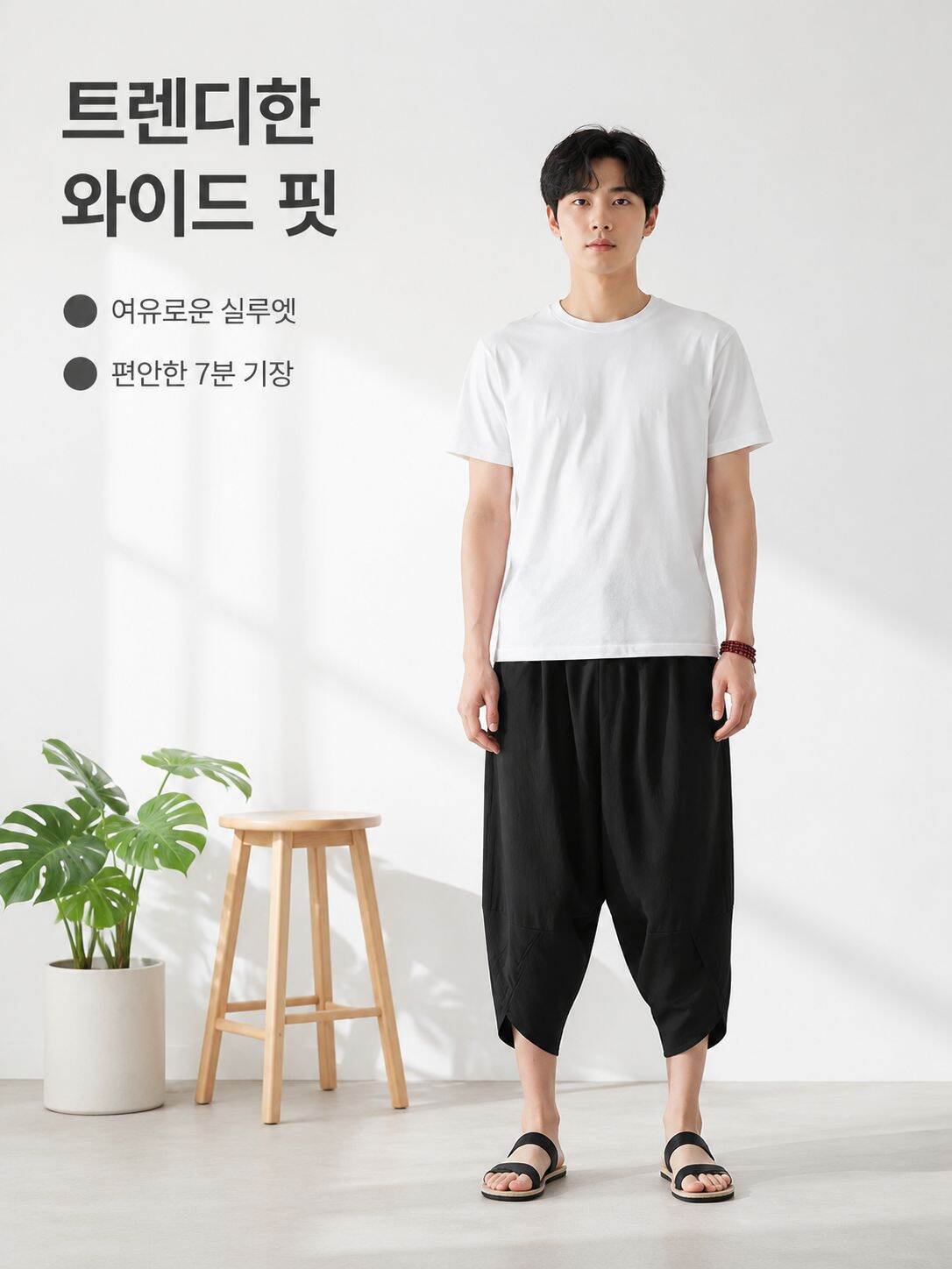 신상 남성용 루즈핏 캐주얼 하렘 7부 바지 얇은 비치 팬츠