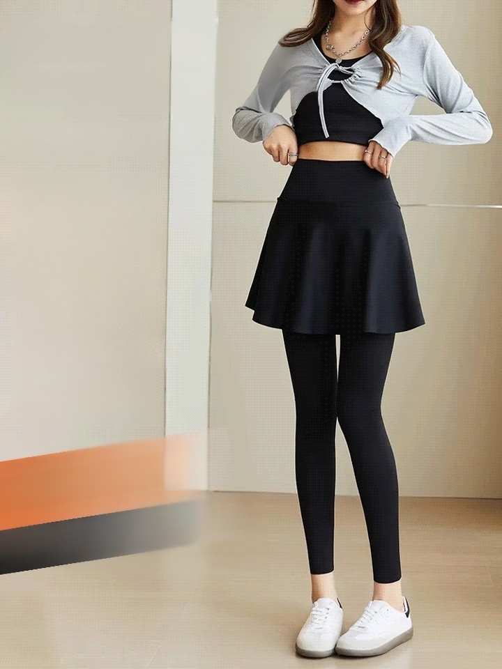 치마가 달린 뒤 기모 요가 바지