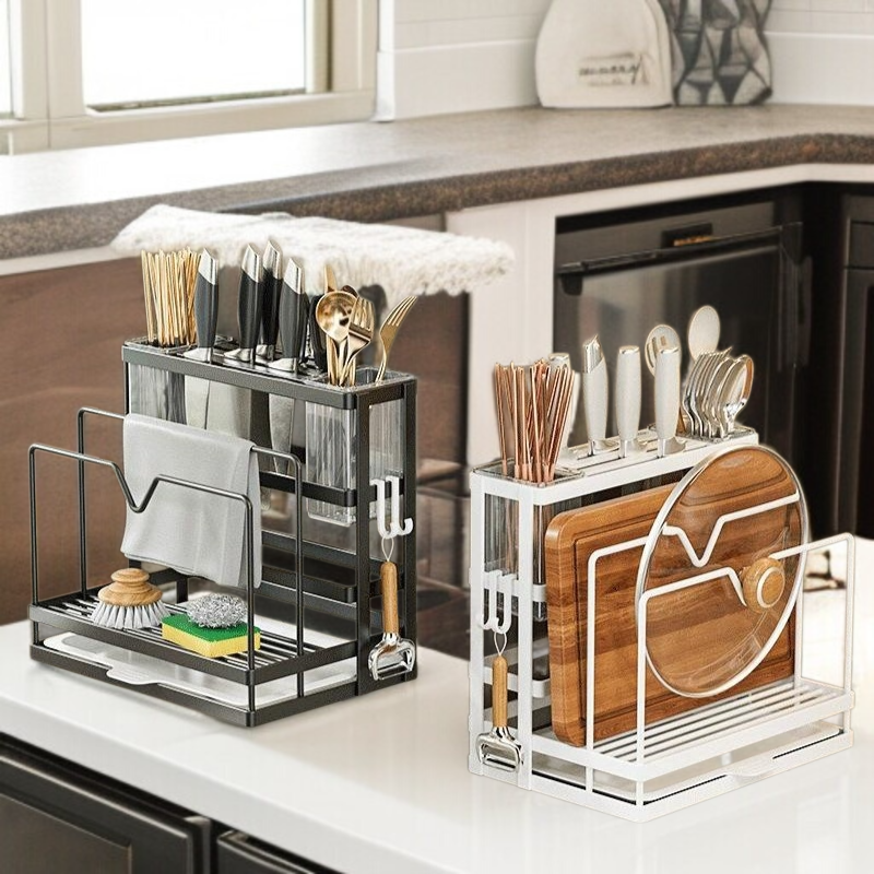 주방 다용도선반 도마 수저 냄비뚜껑 수납선반 탁상칼 칼걸이 행주 수납 바구니