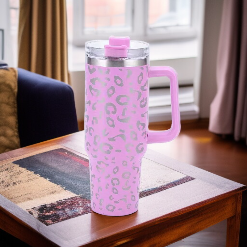 كوب ماء معزول من الفولاذ المقاوم للصدأ بسعة كبيرة، تصميم عصري بطبعة الفهد، هدية مثالية لعيد الميلاد