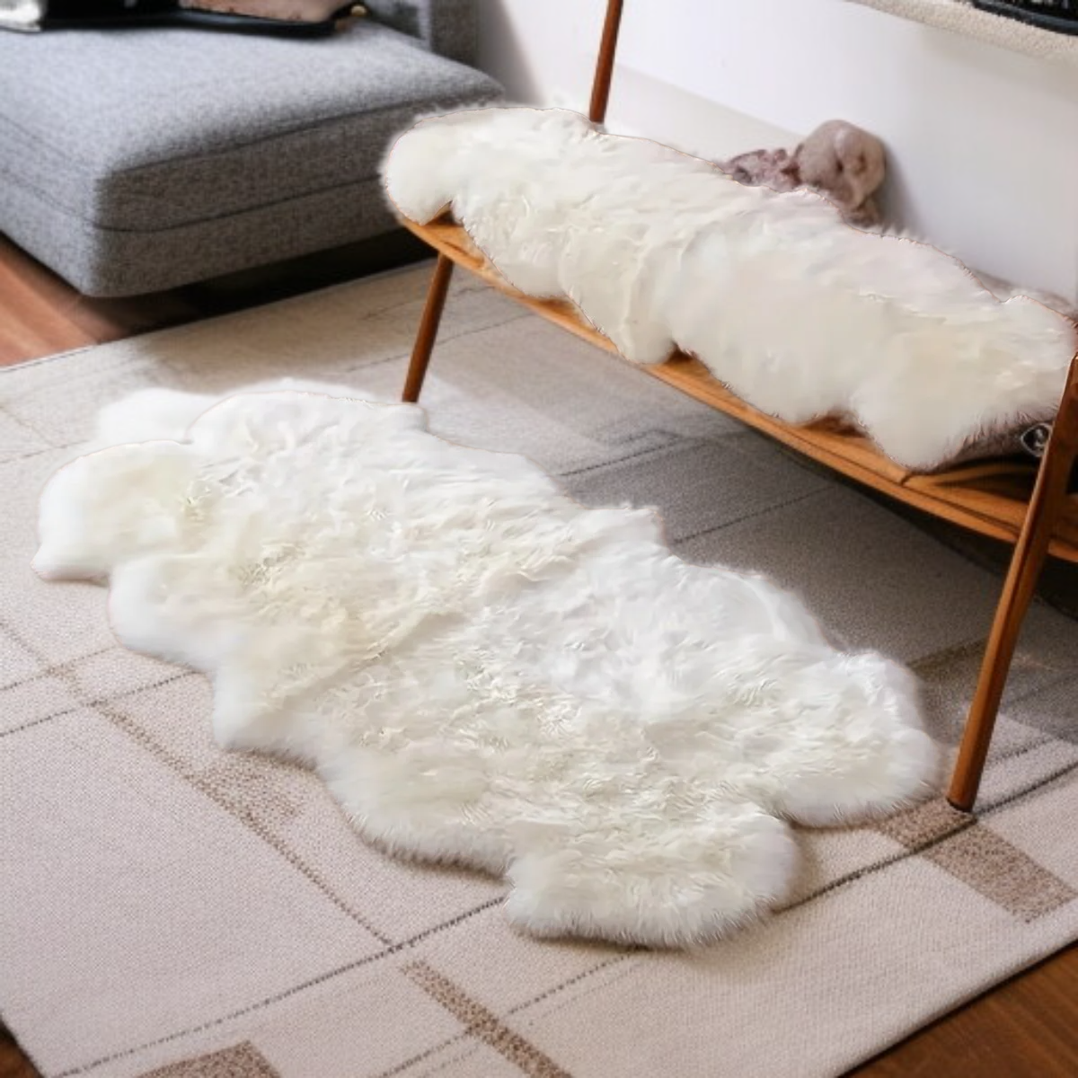 リビング用1枚入りふわふわフェイクウールラグ