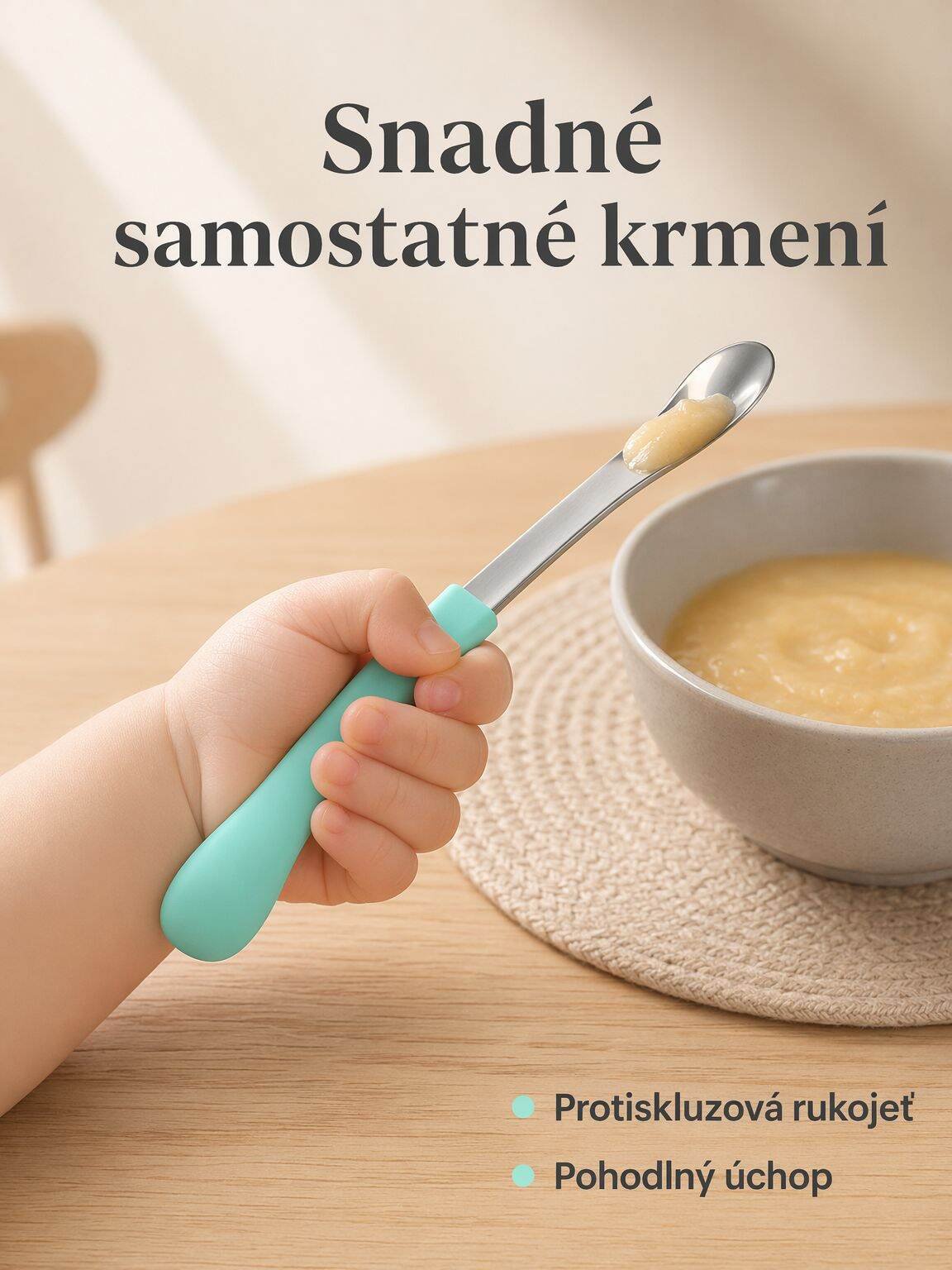 Nerezová lžička s ergonomickým tvarem pro děti