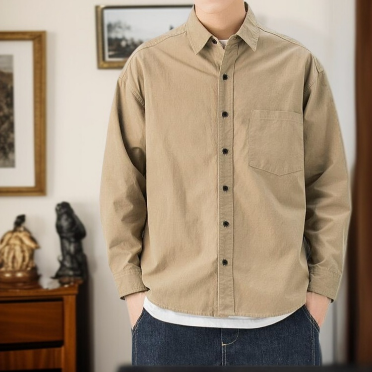 男士長袖工裝襯衫外套正面展示