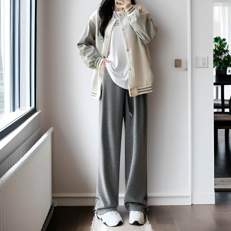 秋用ハイウエストワイドレッグトレーニングパンツ レディース