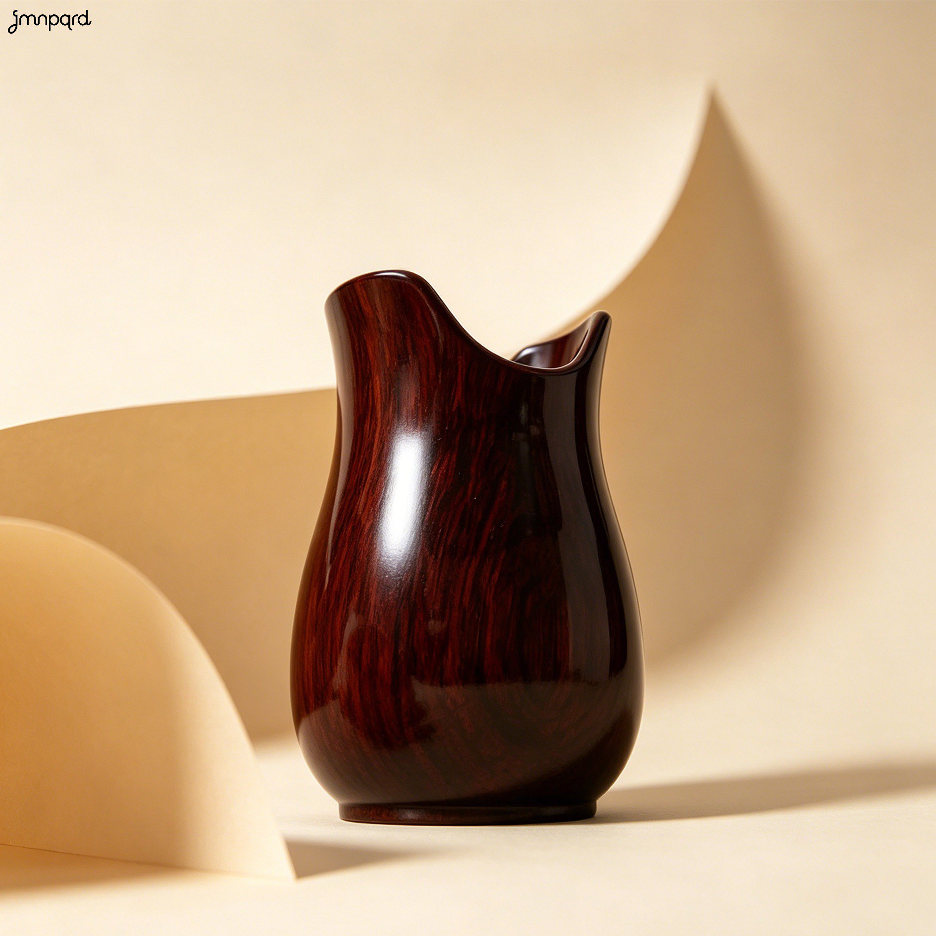 Tazas de madera artesanales color marrón oscuro apiladas