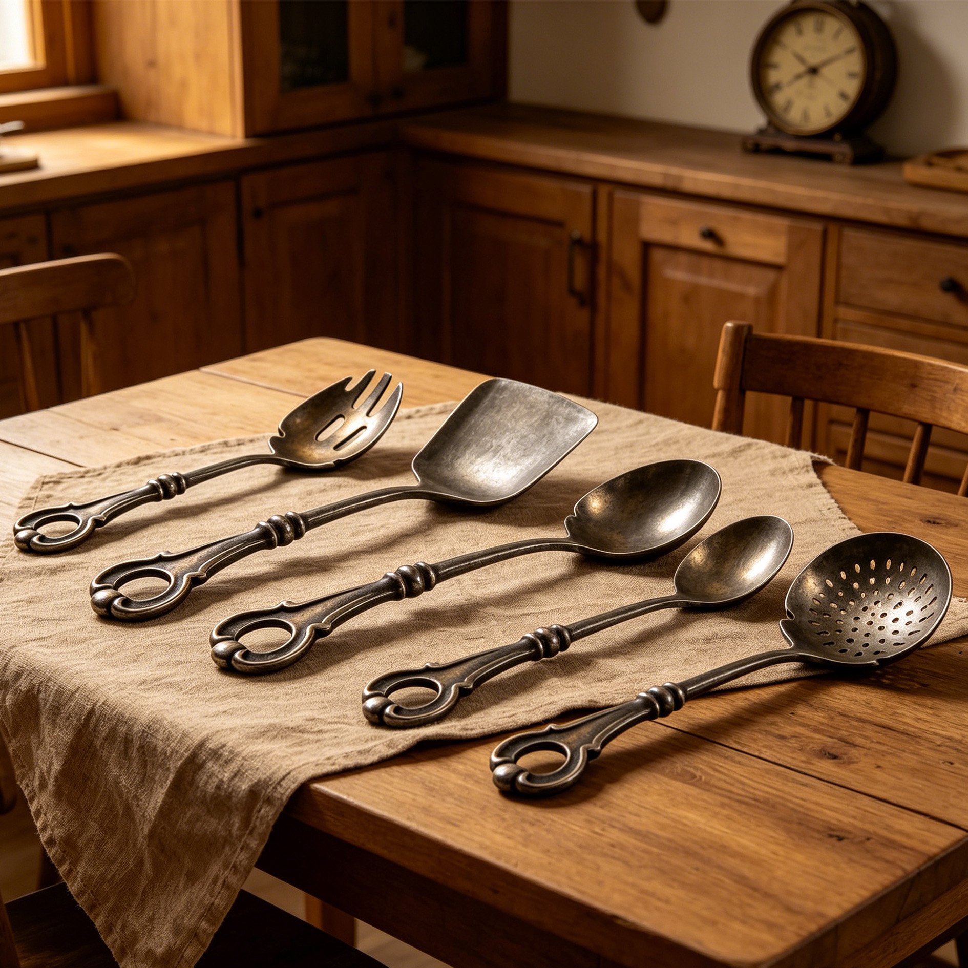Handgemachte Retro Löffel aus Kohlenstoffstahl im 10er Set