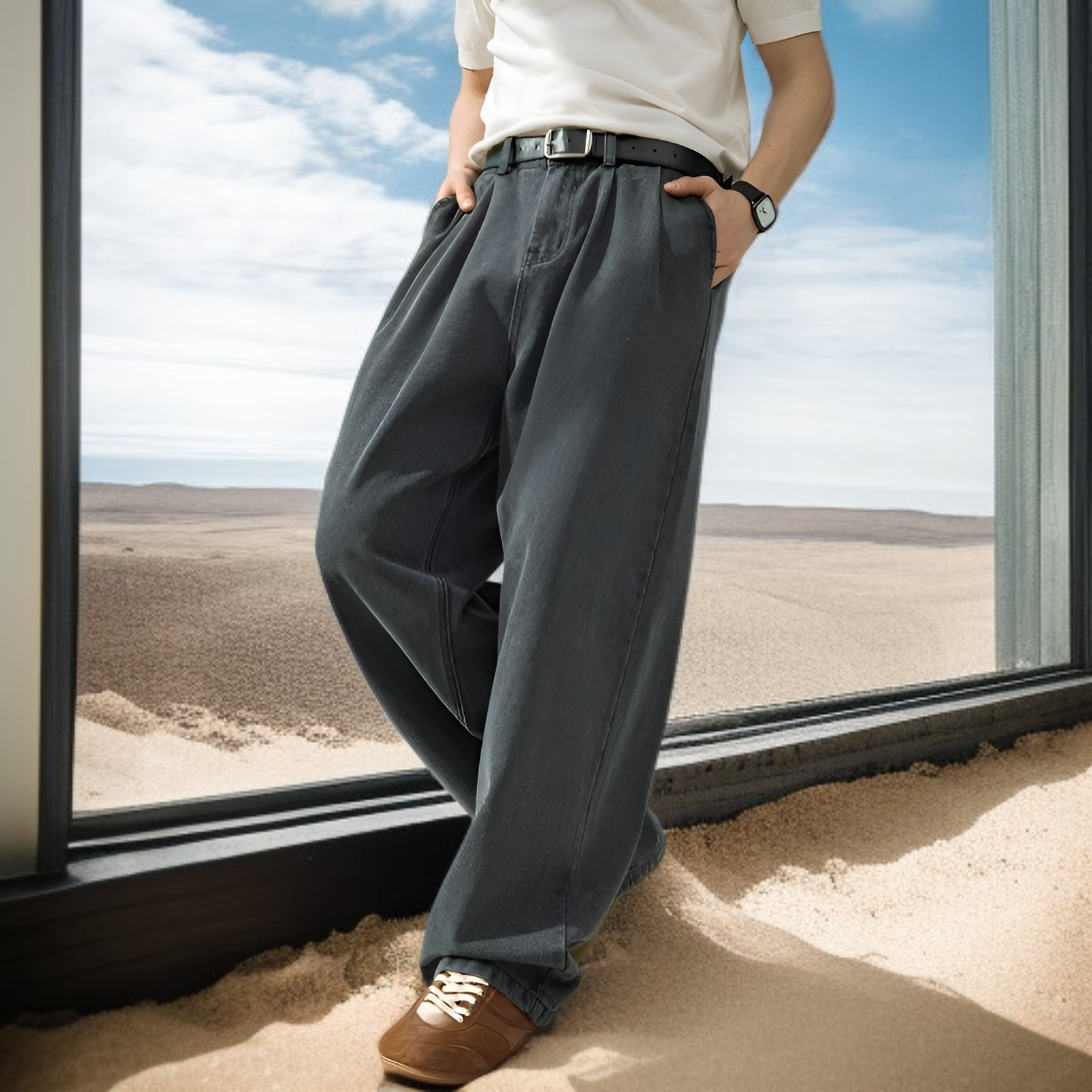 2026 Spring New Style Washed Distressed Jeans, Oversized, Comfortable, Casual, Lightweight Men's Pan