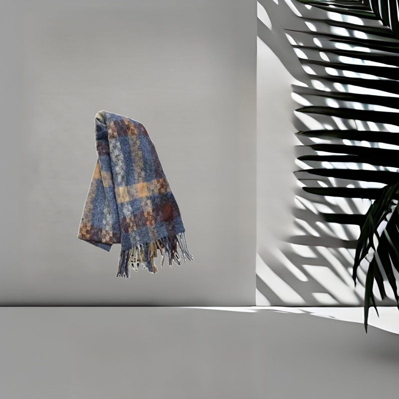 復古格紋保暖加厚針織圍巾