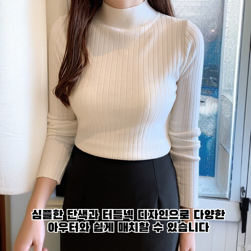 단색 터틀넥 긴팔 스웨터