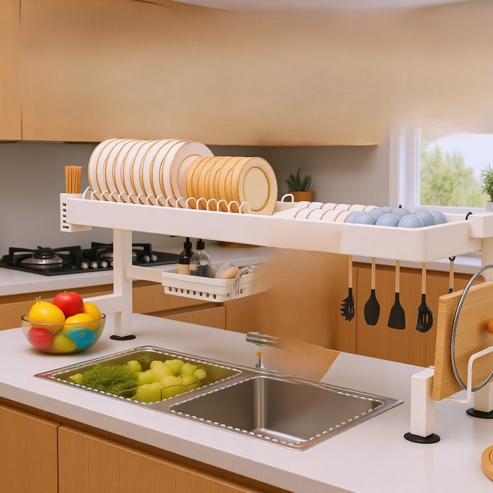 Organizador de vajilla y cubiertos para encimera de cocina