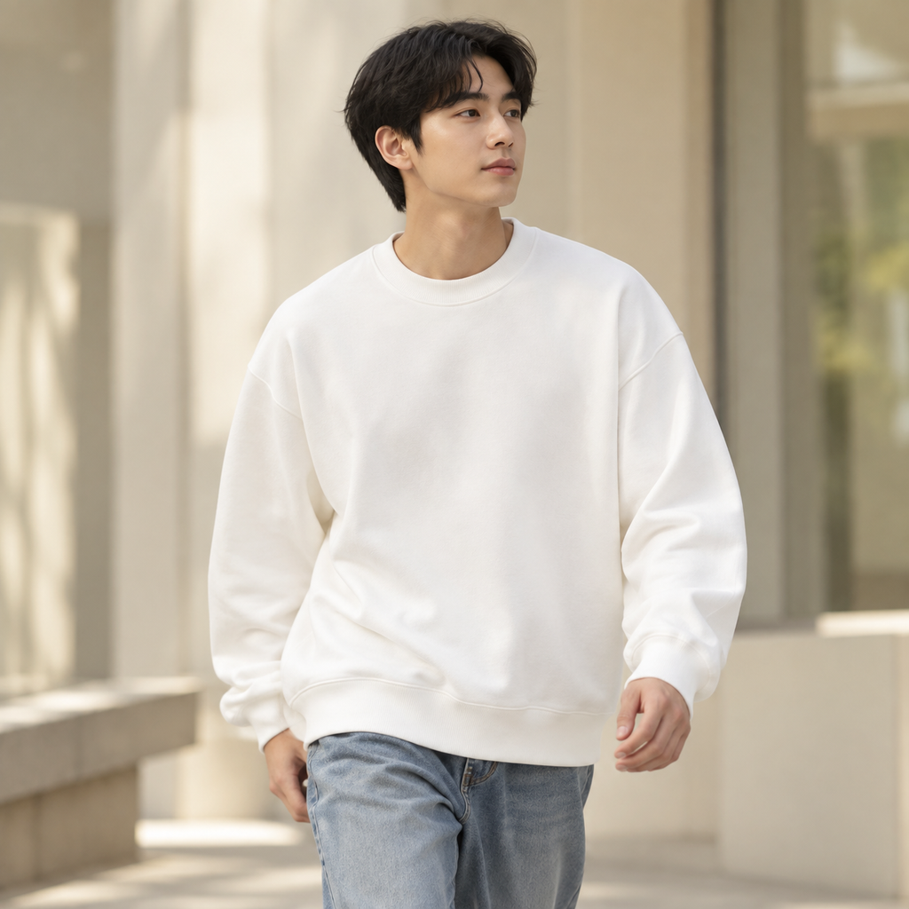 중량감 있는 라운드넥 심플 남성용 봄가을 신상 아메리칸 스타일 후드리스 맨투맨