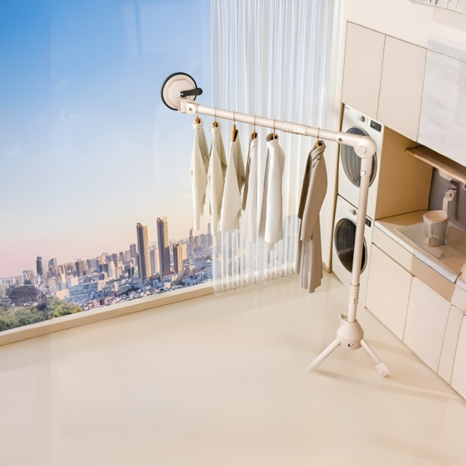 適合租房使用的免打孔壁掛式室內晾衣架，可折疊