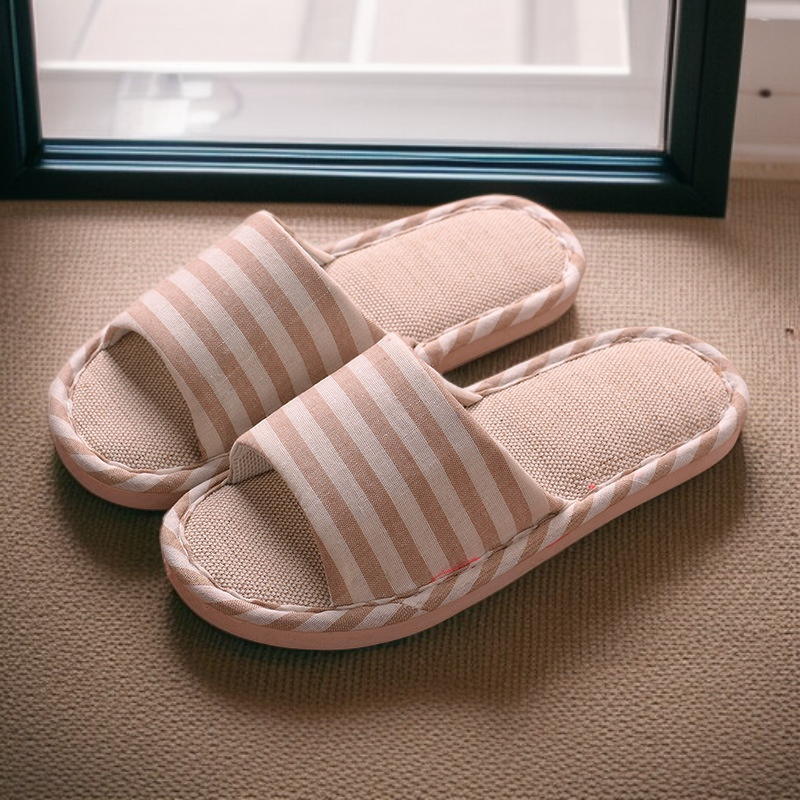 รองเท้าแตะในบ้านผ้าฝ้ายลินินกันลื่นสำหรับผู้หญิงและผู้ชาย ใส่สบาย ระบายอากาศ ซับเหงื่อ
