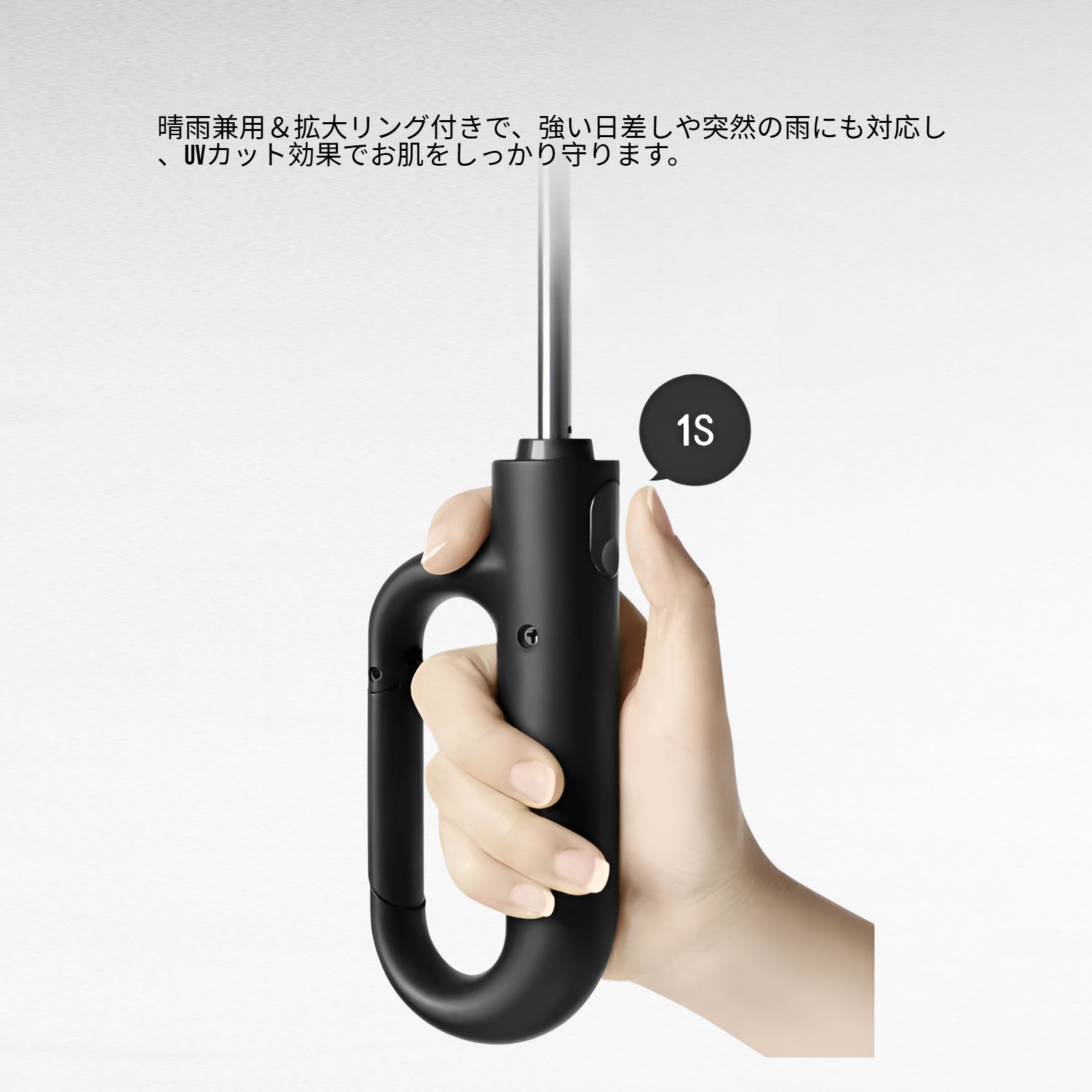 逆自動折りたたみ傘 晴雨兼用 拡大リング付き 黒糊 日焼け止め傘