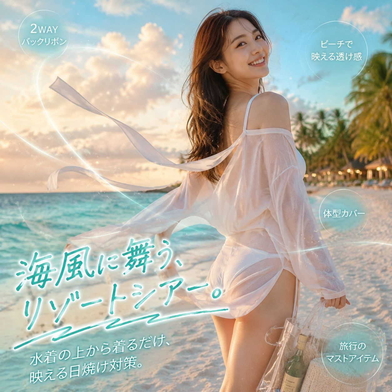 透け感長袖シャツ レディース バックタイ 2WAY仕様