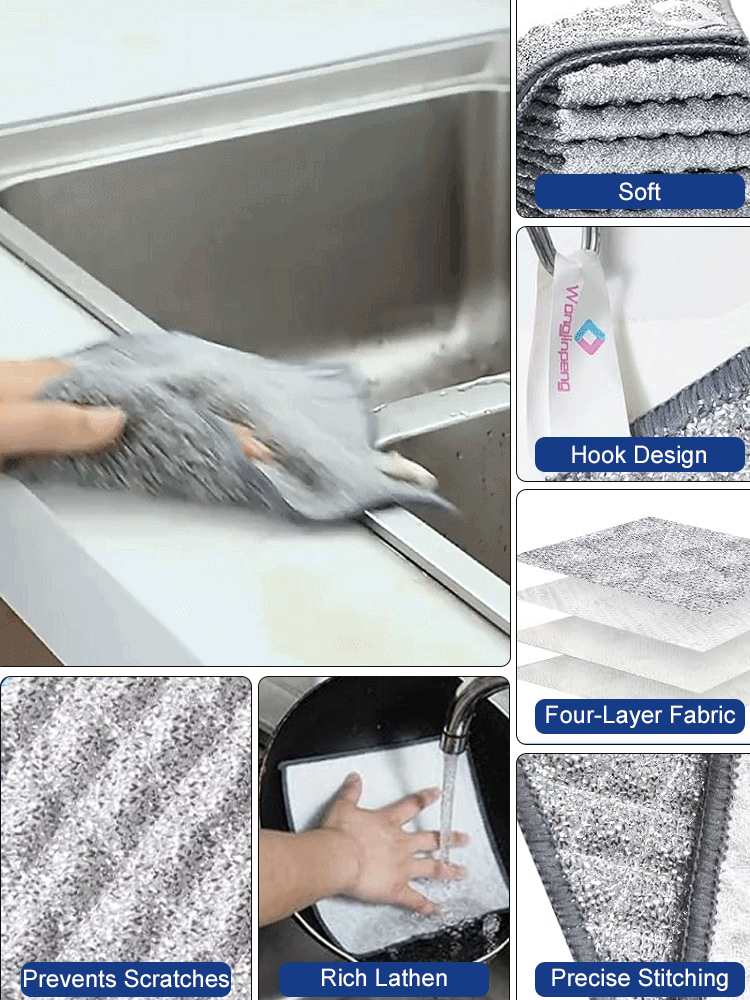 【Powerful Stain Removal】Double-Sided Silver Fiber Bamboo Charcoal Cleaning Cloth