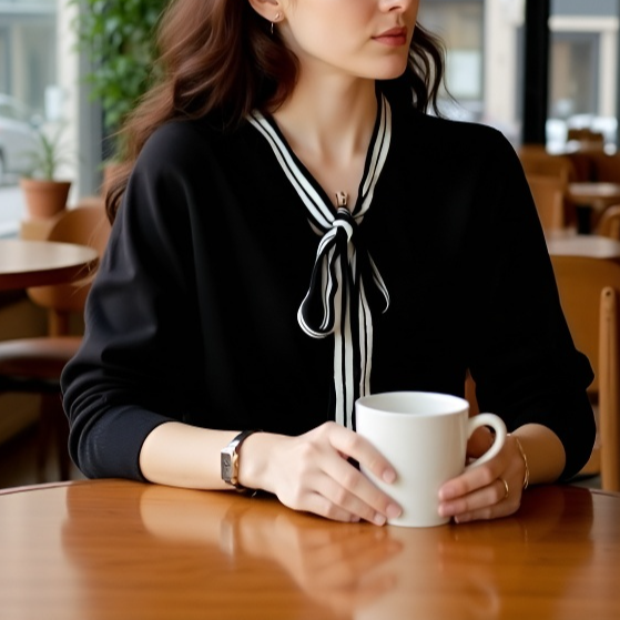 やさしいフレンチリボンニットトップス