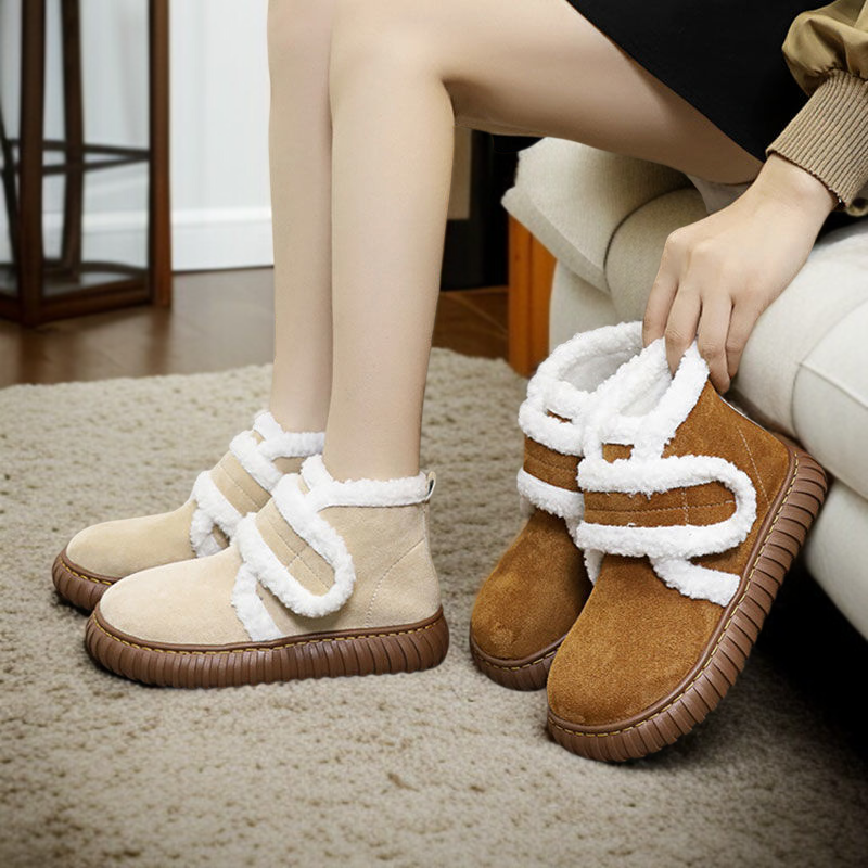 여성 면화 여성 융털에 두꺼운 모피 일체형 스노우 부츠 따뜻한 겨울 스키 부츠