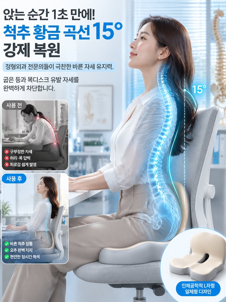 독일정형설계 무중력 아이스 젤  등받이 일체형 자세교정 방석